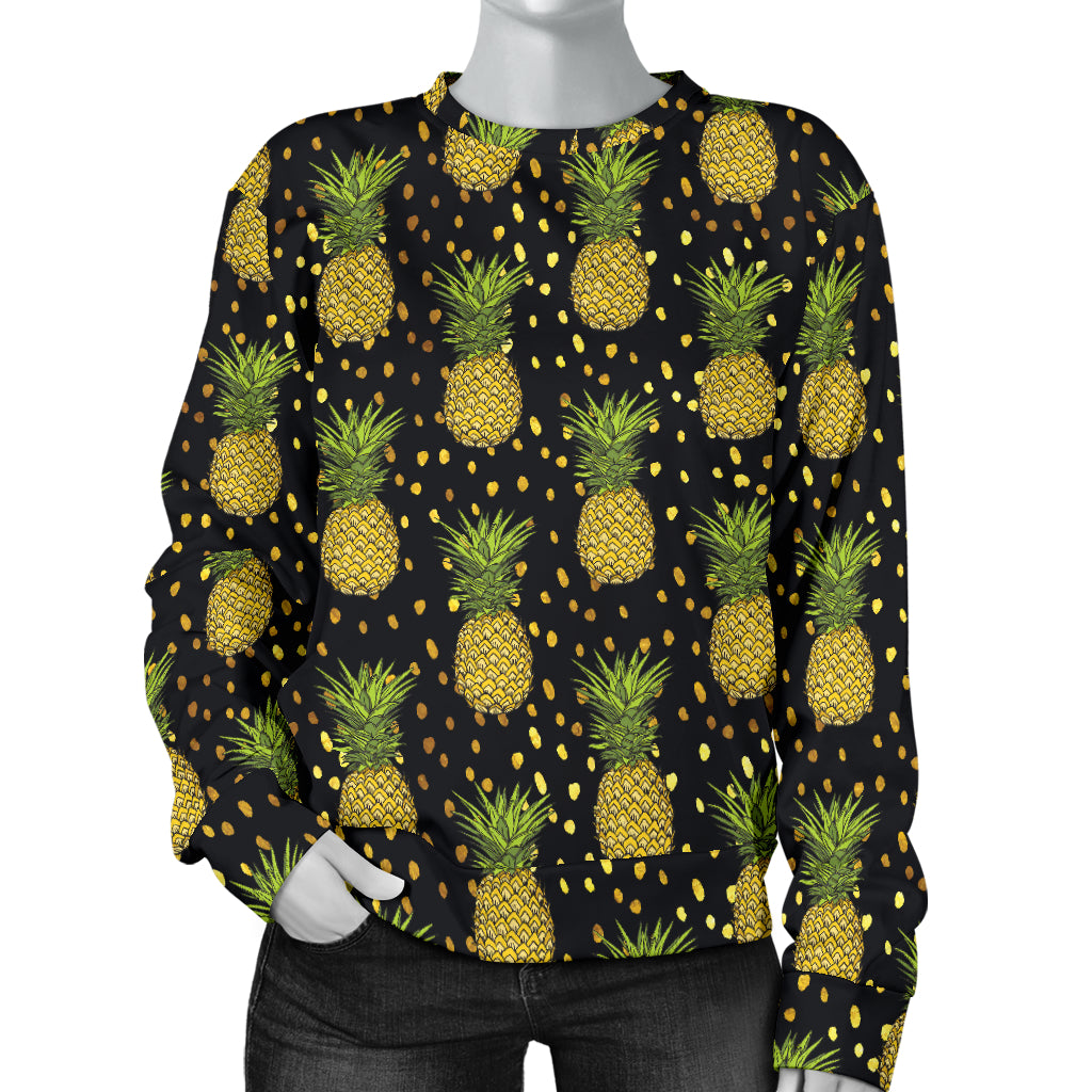 Pineapple Gold Dot Themed Print Women Long Sleeve Sweatshirt