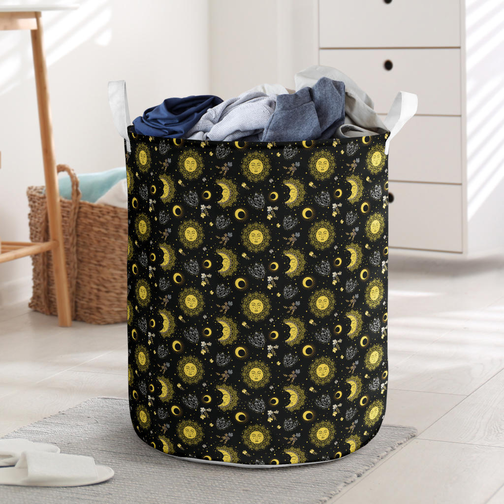 Sun Moon Golden Design Themed Print Laundry Basket