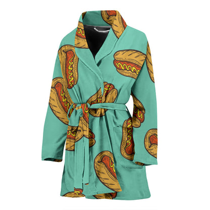 Hot Dog Pattern Print Design 04 Women Bathrobe