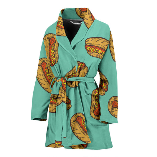Hot Dog Pattern Print Design 04 Women Bathrobe