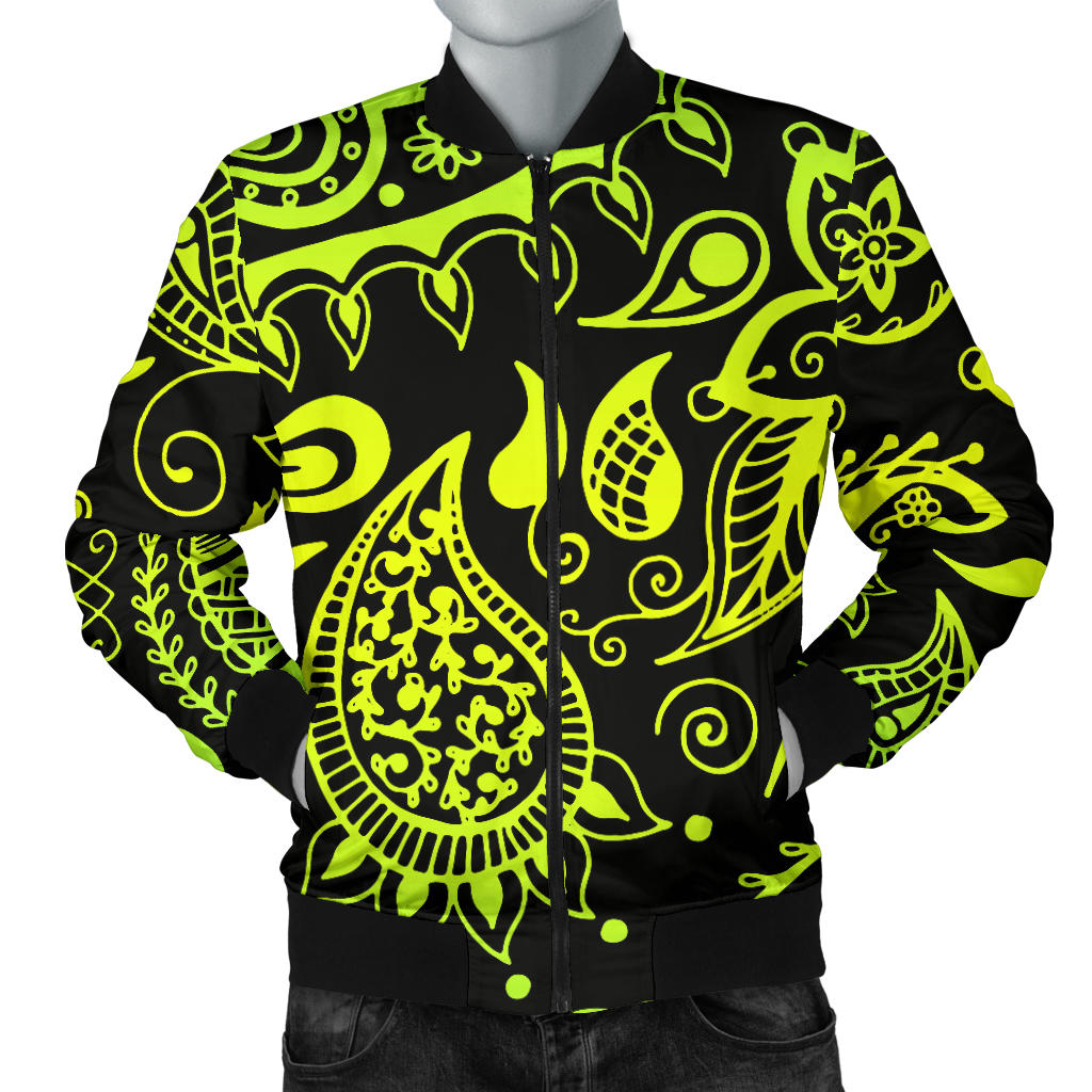 Paisley Green Design Print Men Bomber Jacket