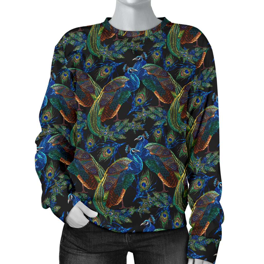 Peacock Themed Design Print Women Long Sleeve Sweatshirt