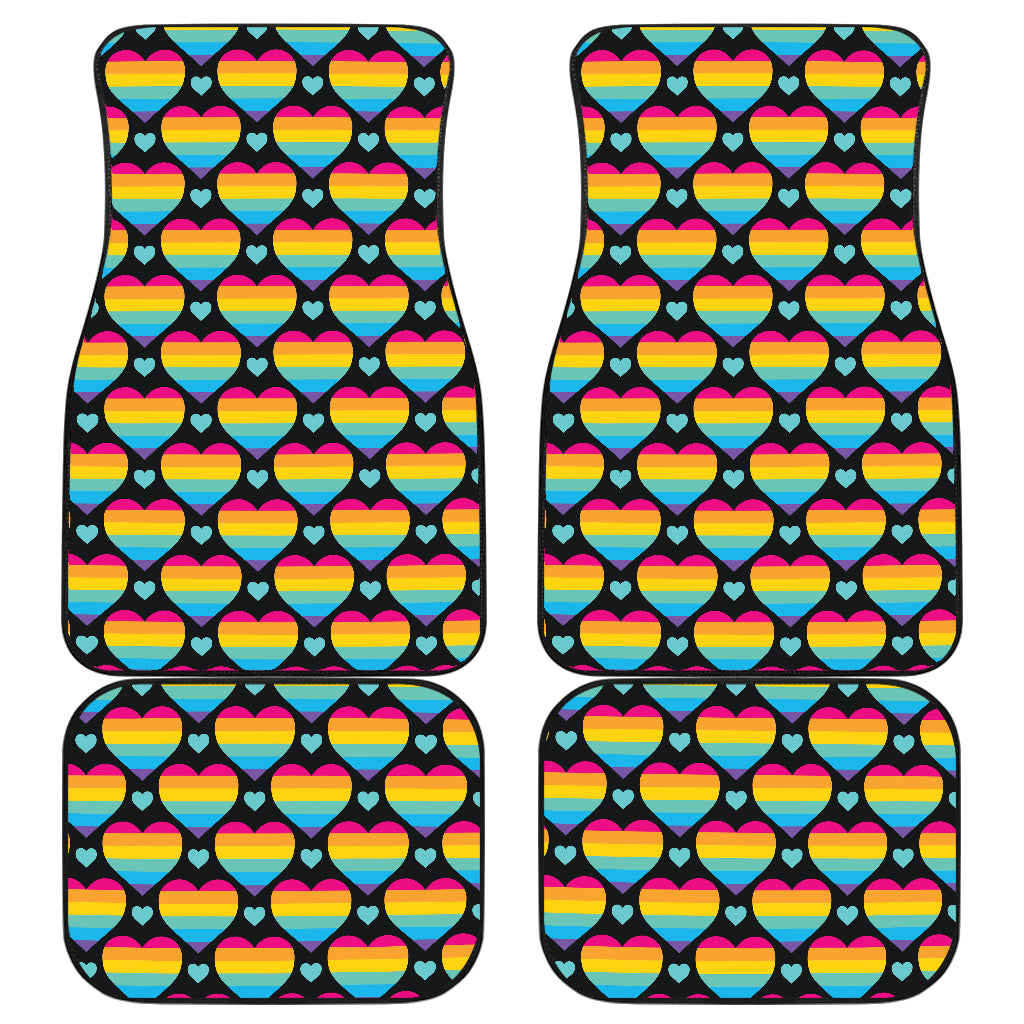 Rainbow Heart Print Pattern Car Floor Mats Front Back