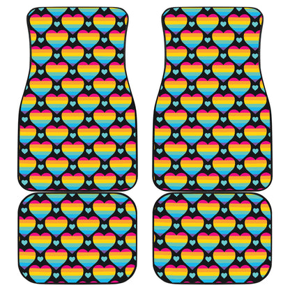 Rainbow Heart Print Pattern Car Floor Mats Front Back
