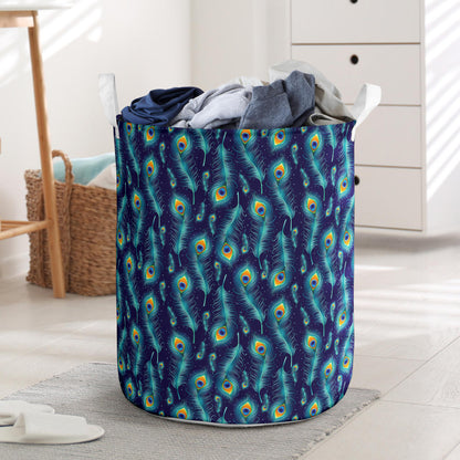Peacock Feather Blue Design Print Laundry Basket
