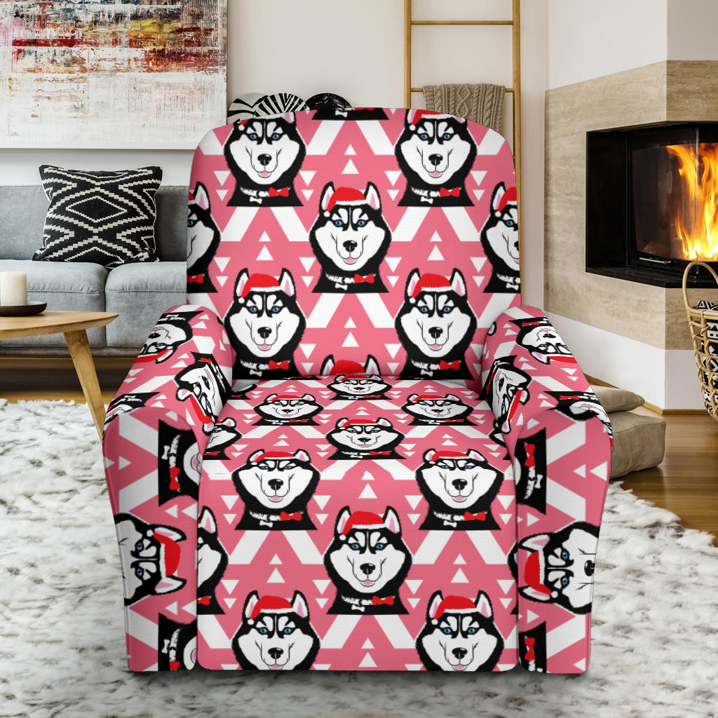 Siberian Huskies Christmas Themed Print Design LKS302 Recliner Slipcover with Pocket