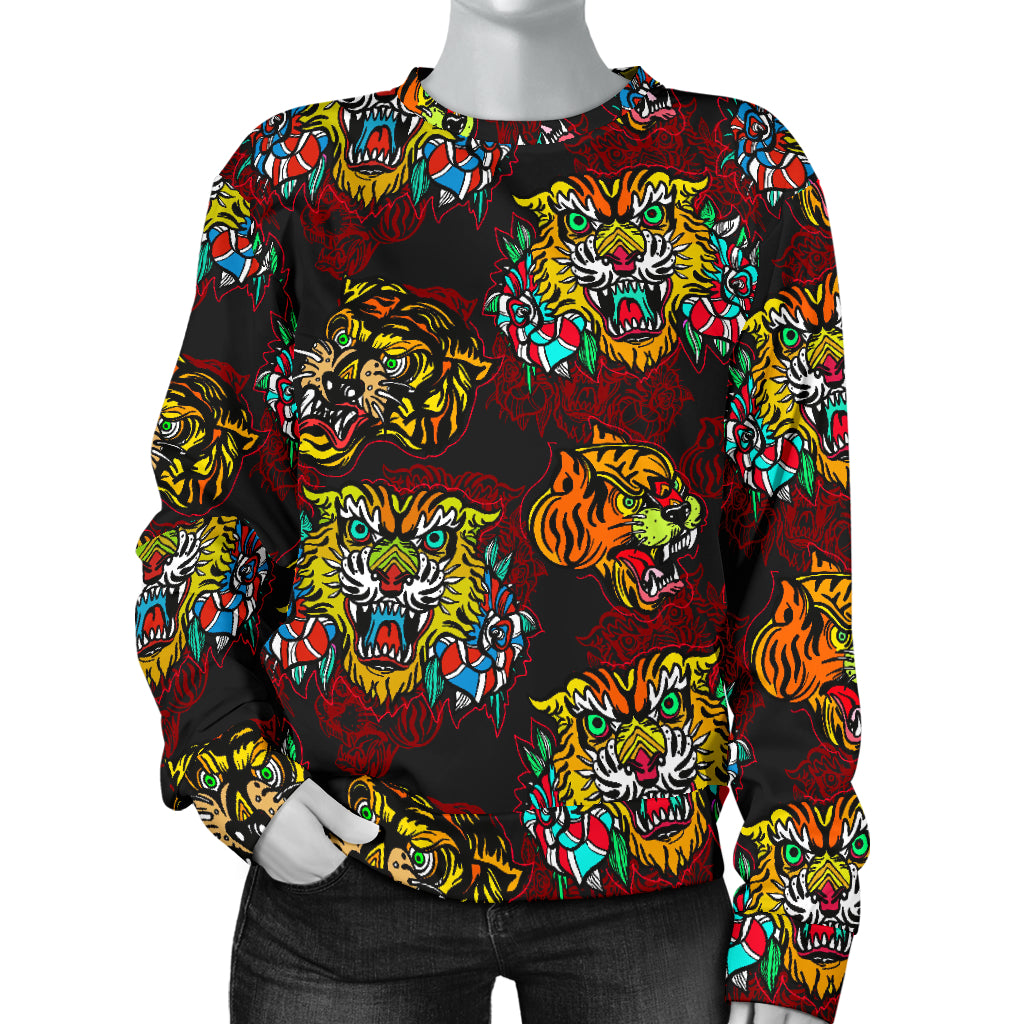 Tattoo Tiger Colorful Design Women Long Sleeve Sweatshirt
