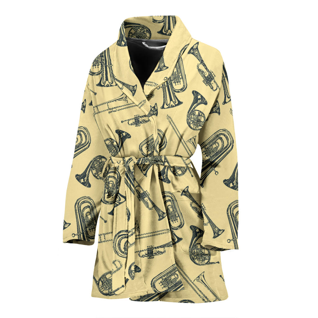 Tuba Pattern Print Design 01 Women Bathrobe