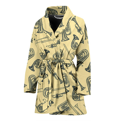 Tuba Pattern Print Design 01 Women Bathrobe