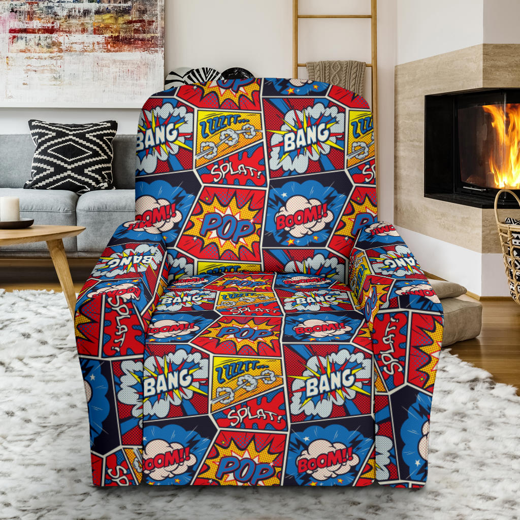 Comic Book Pattern Print Design 03 Recliner Slipcover with Pocket