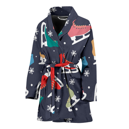 Ice Skate Pattern Print Design 04 Women Bathrobe