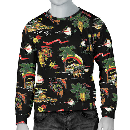 Hawaiian Island Themed Print Men Long Sleeve Sweatshirt