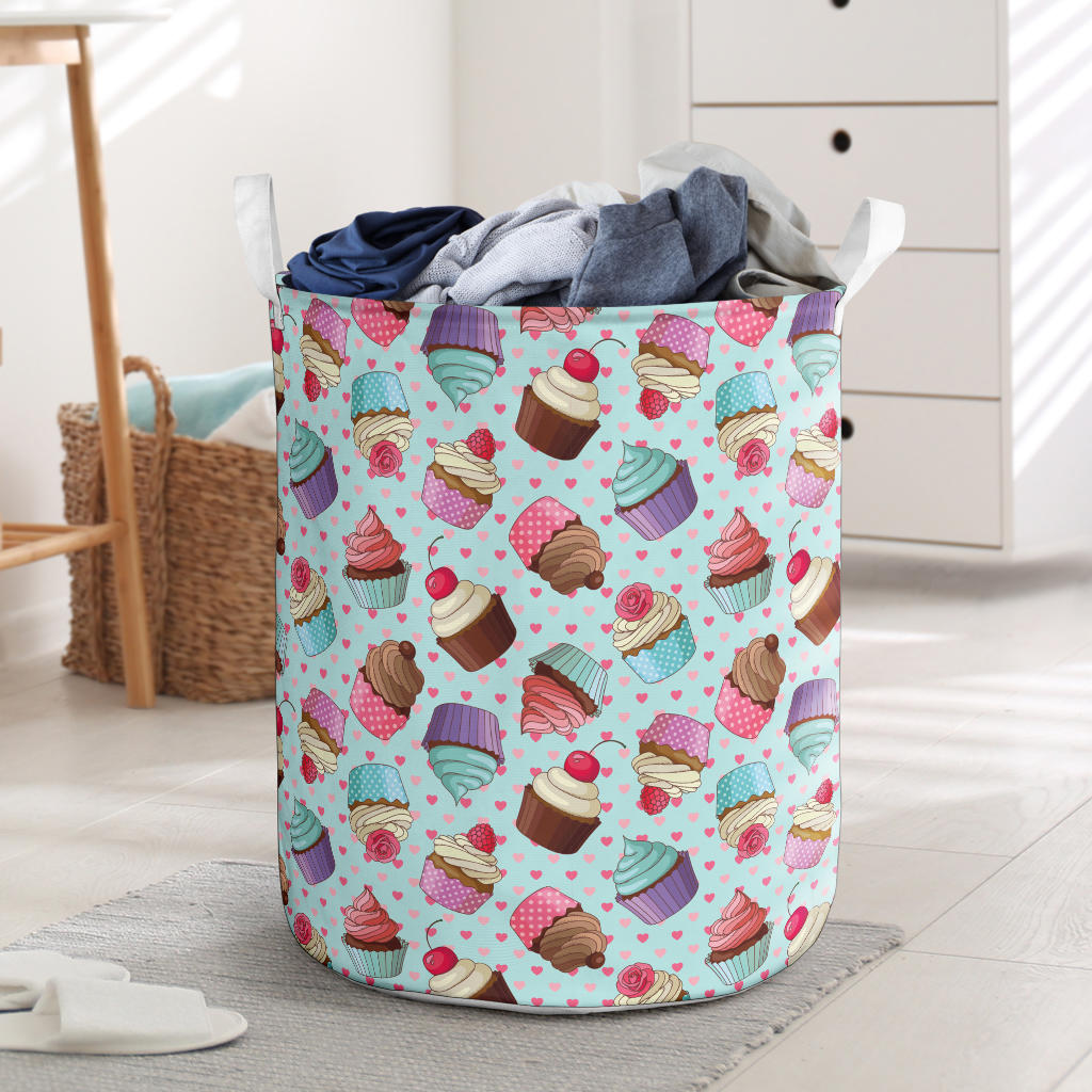 Cupcakes Fancy Heart Print Pattern Laundry Basket