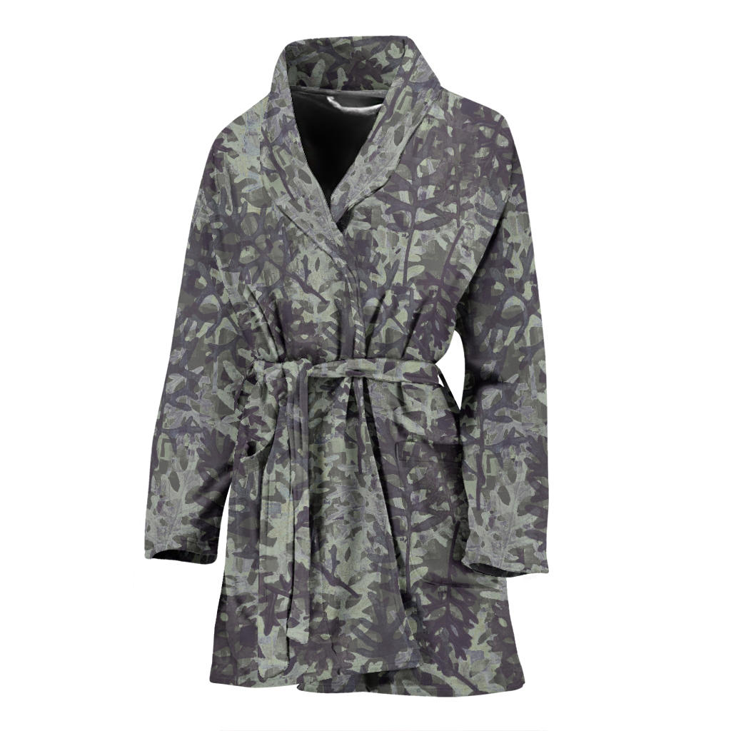 Camouflage Fern Pattern Print Design 05 Women Bathrobe