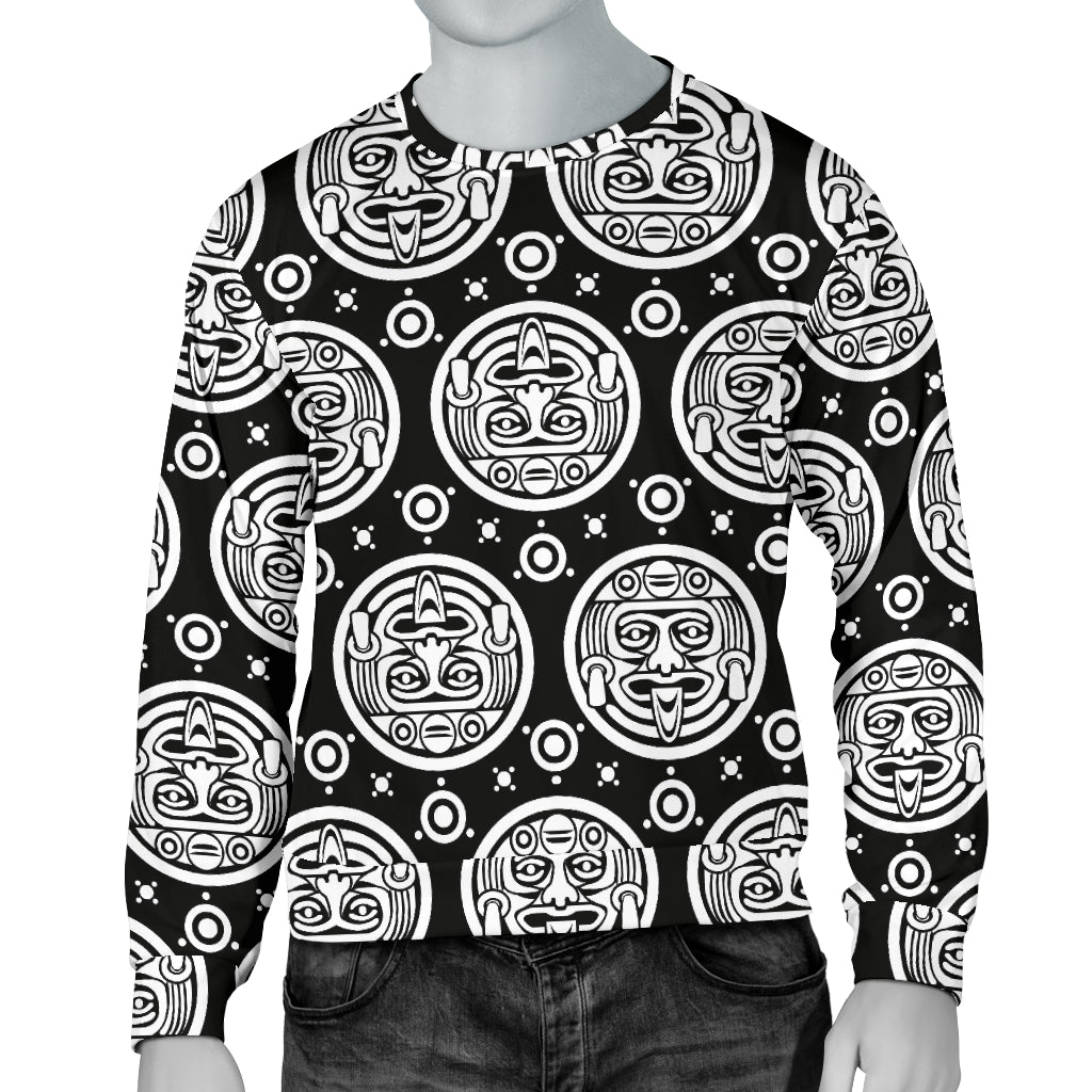 Calendar Aztec White Black Print Pattern Men Long Sleeve Sweatshirt