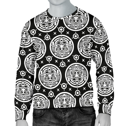 Calendar Aztec White Black Print Pattern Men Long Sleeve Sweatshirt