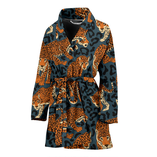 Jaguar Pattern Print Design 04 Women Bathrobe