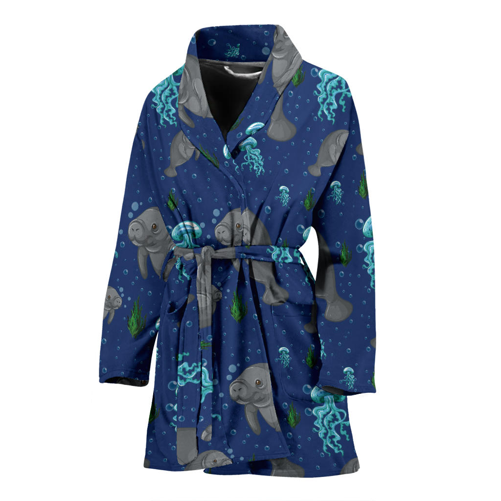 Manatee Pattern Print Design 01 Women Bathrobe