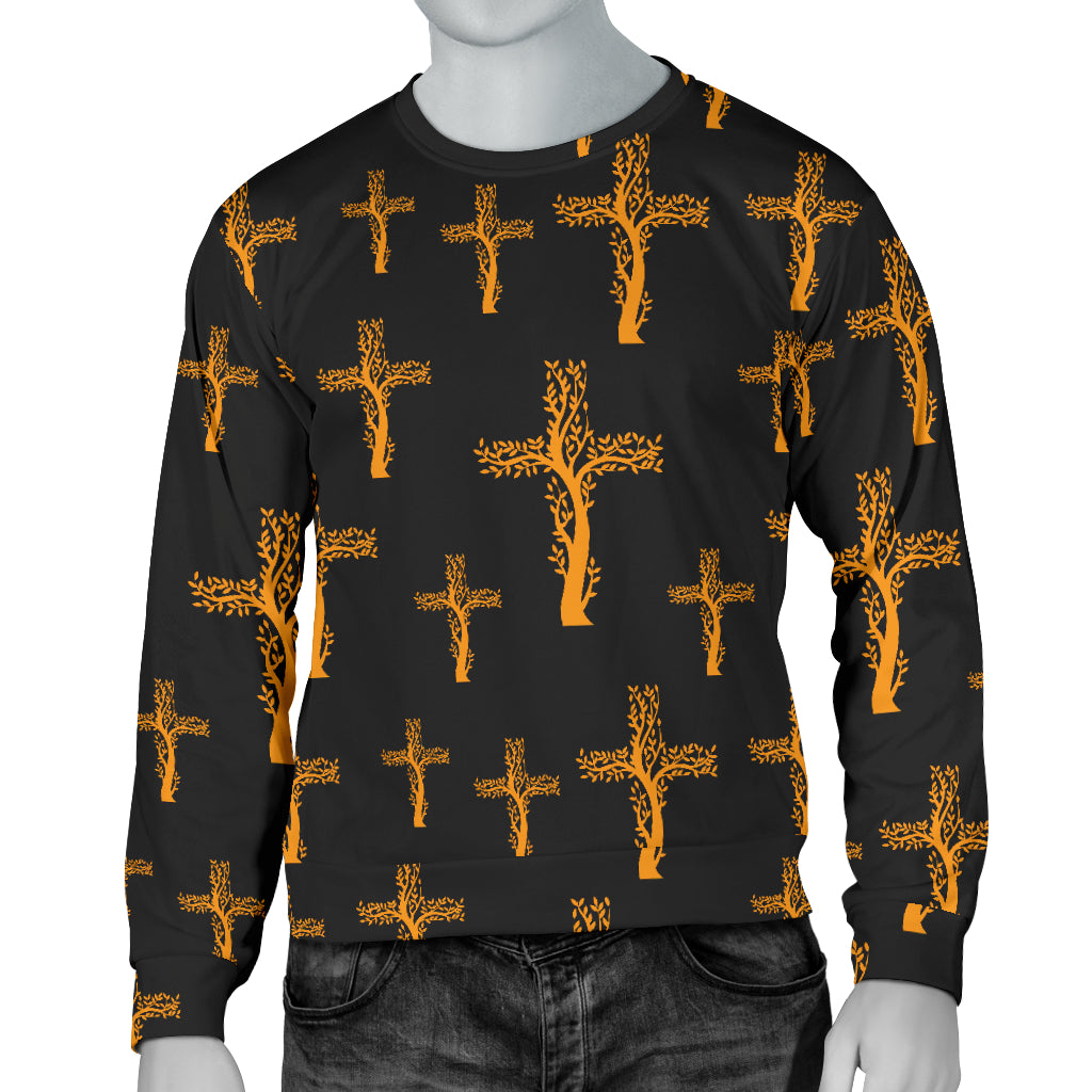 Christian Tree of Life Cross Design Men Long Sleeve Sweatshirt