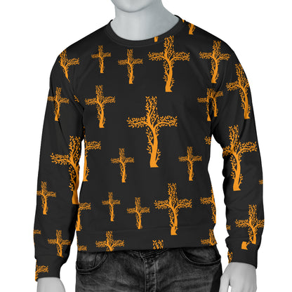 Christian Tree of Life Cross Design Men Long Sleeve Sweatshirt