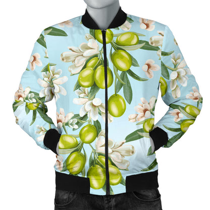Elegant Olive Floral Print Men Bomber Jacket