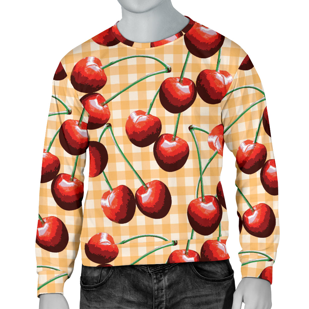 Cherry Orange Plaid Print Men Long Sleeve Sweatshirt