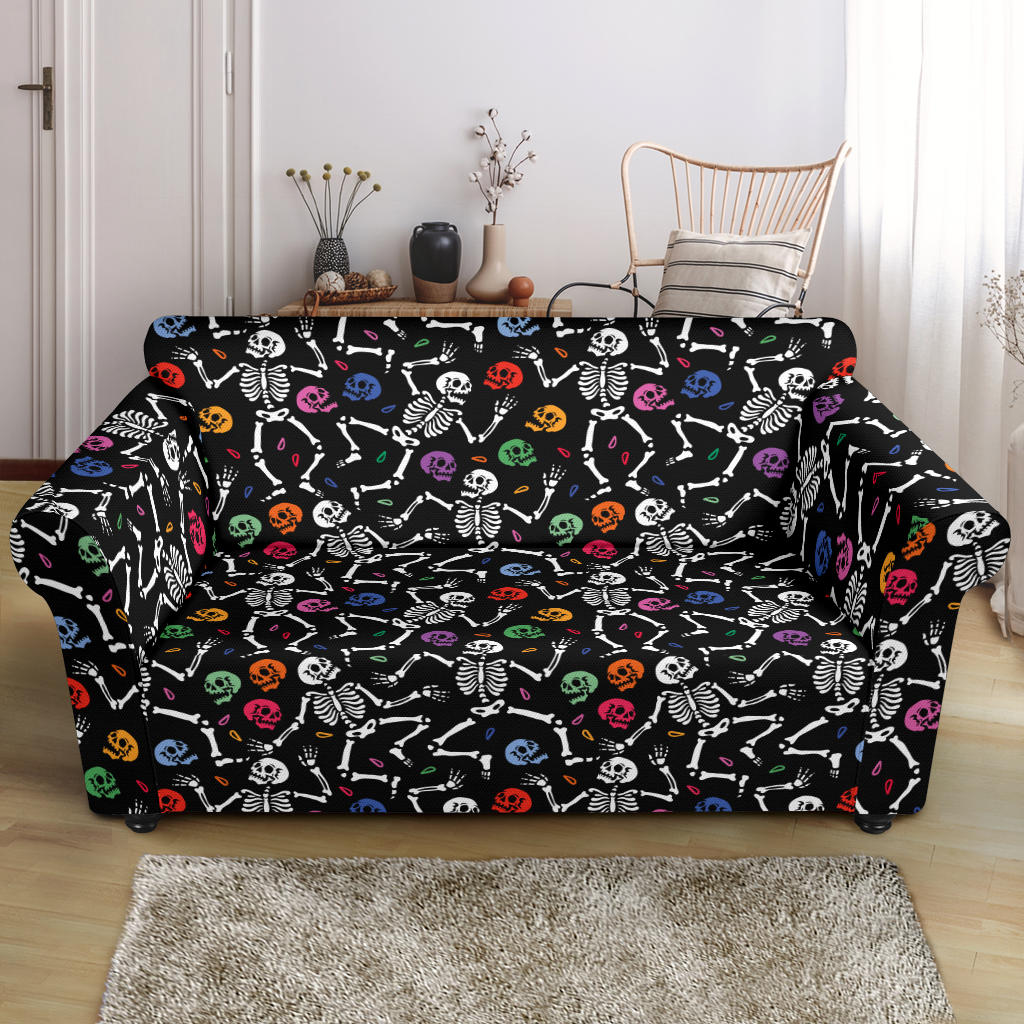 Skeleton Print Design LKS307 Loveseat Couch Slipcover