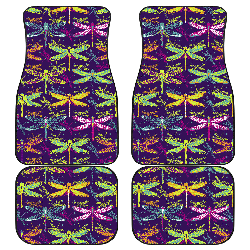 Dragonfly Neon Color Print Pattern Car Floor Mats Front Back