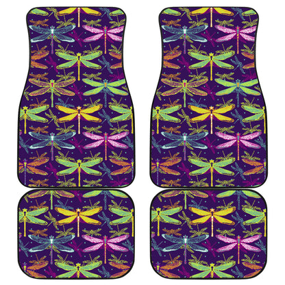 Dragonfly Neon Color Print Pattern Car Floor Mats Front Back