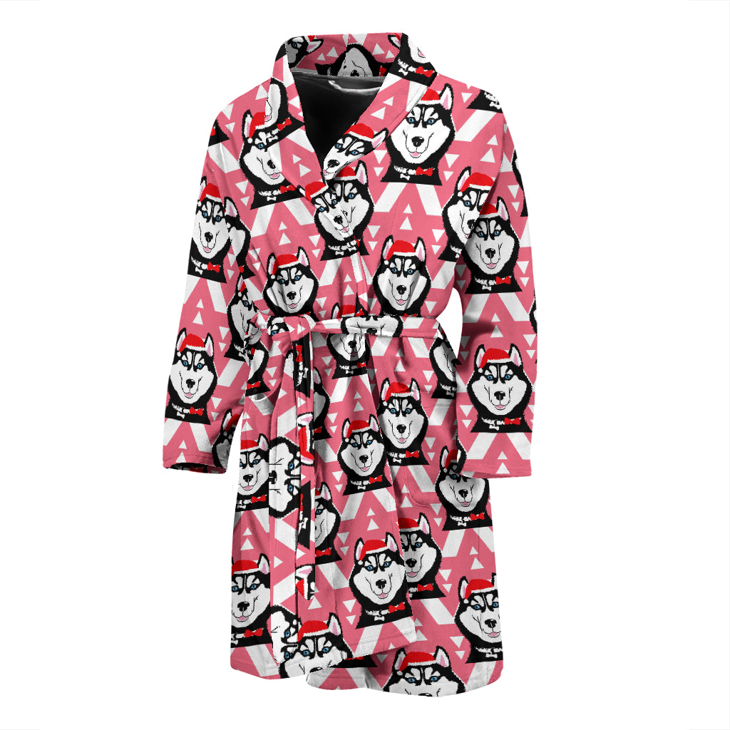 Siberian Huskies Christmas Themed Print Design LKS302 Men Bathrobe