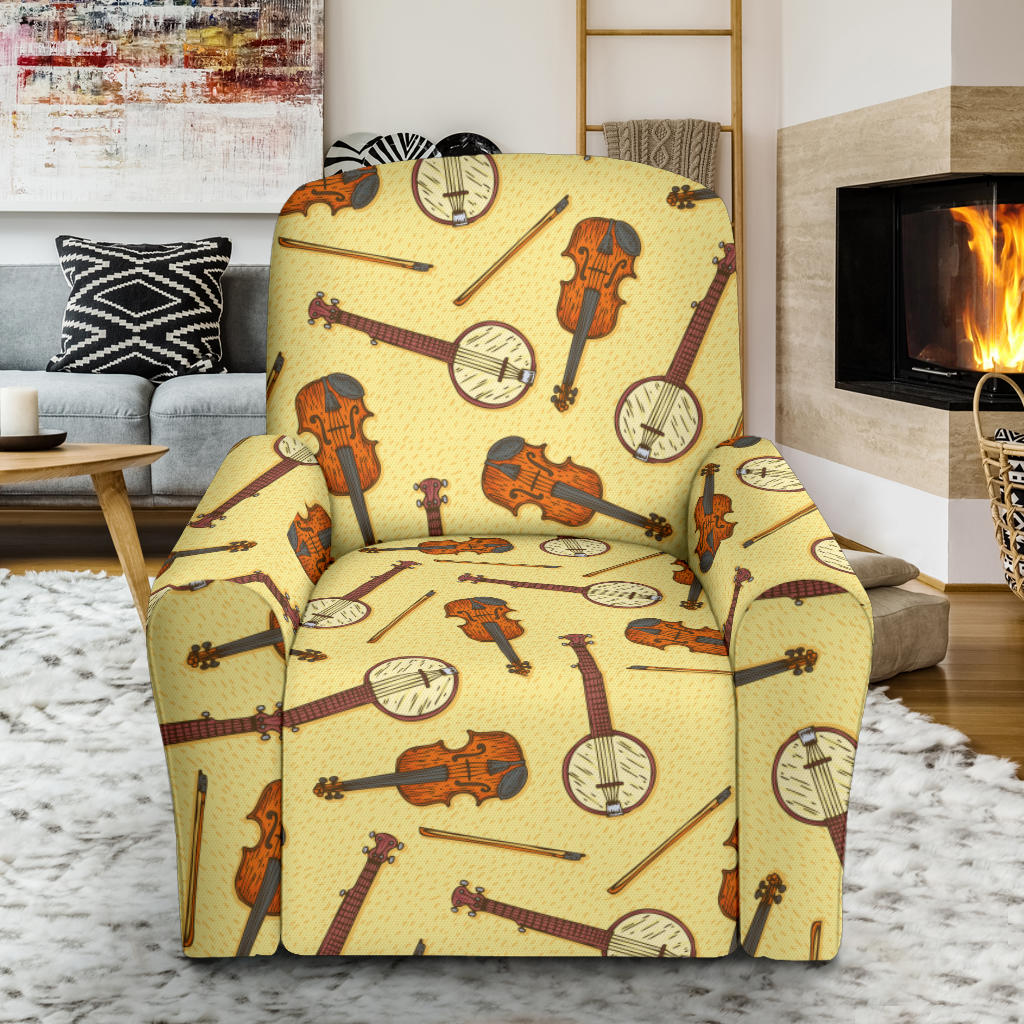 Banjo Violin Pattern Print Design 01 Recliner Slipcover with Pocket