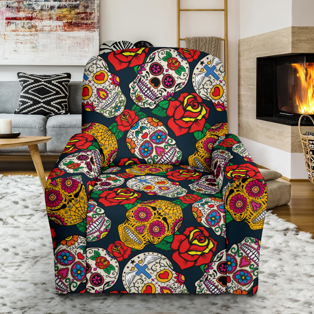 Sugar Skull Print Design LKS306 Recliner Slipcover with Pocket