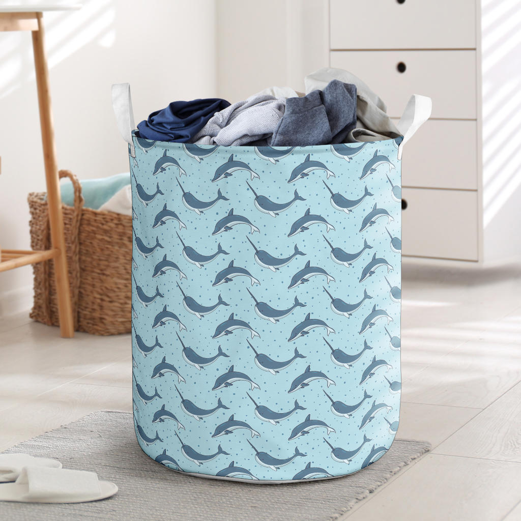 Narwhal Dolphin Print Laundry Basket