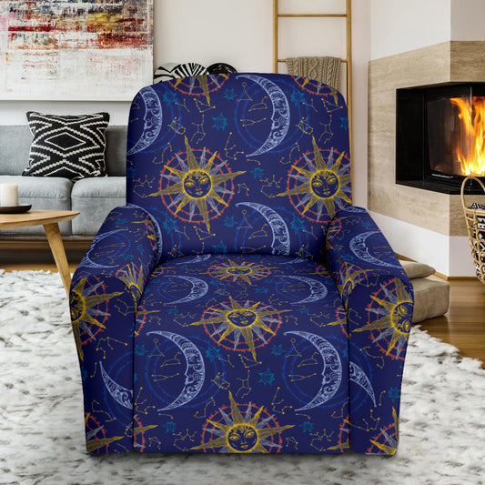 Celestial Moon Sun Pattern Print Design 01 Recliner Slipcover with Pocket