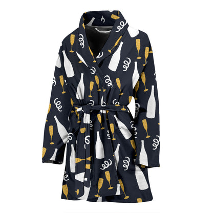 Champagne Pattern Print Design 01 Women Bathrobe