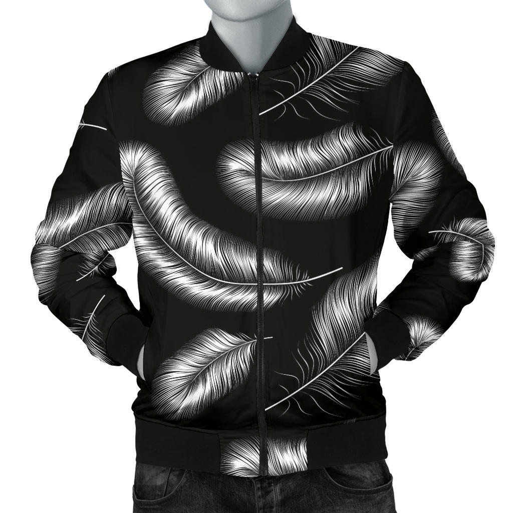 Feather Black White Design Print Men Bomber Jacket