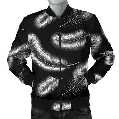 Feather Black White Design Print Men Bomber Jacket