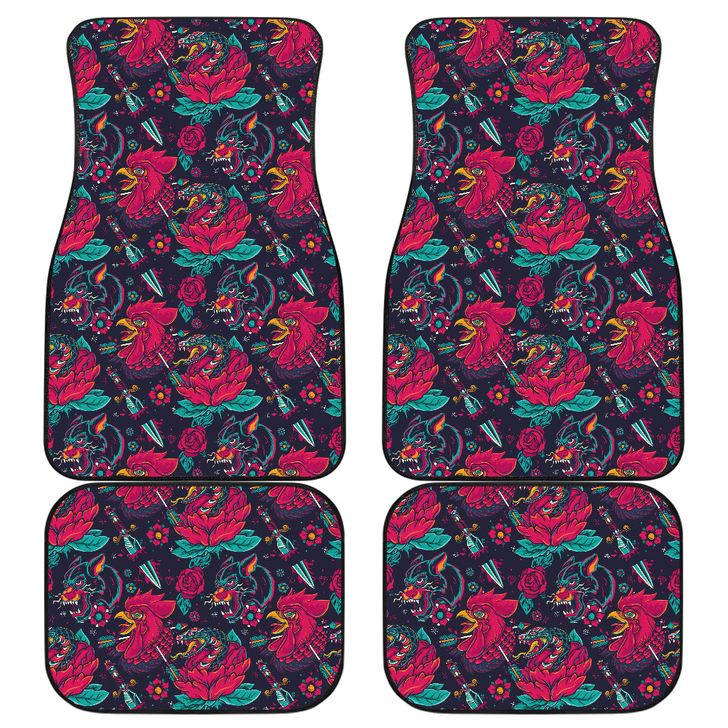 Old School Tattoo Print Car Floor Mats Front Back