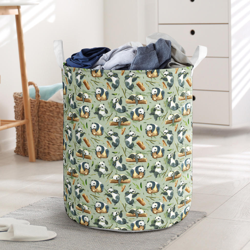 Panda Bear Design Bamboo Print Laundry Basket