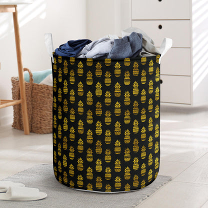 Pineapple Gold Tribal Style Print Laundry Basket