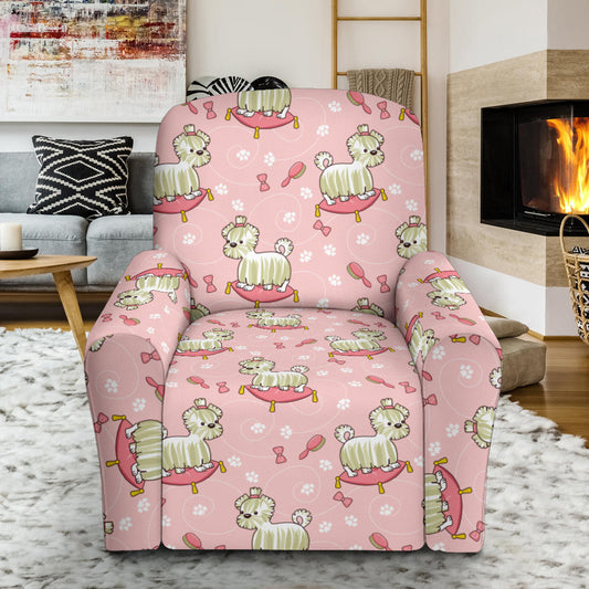 Bichons Frise Pattern Print Design 01 Recliner Slipcover with Pocket