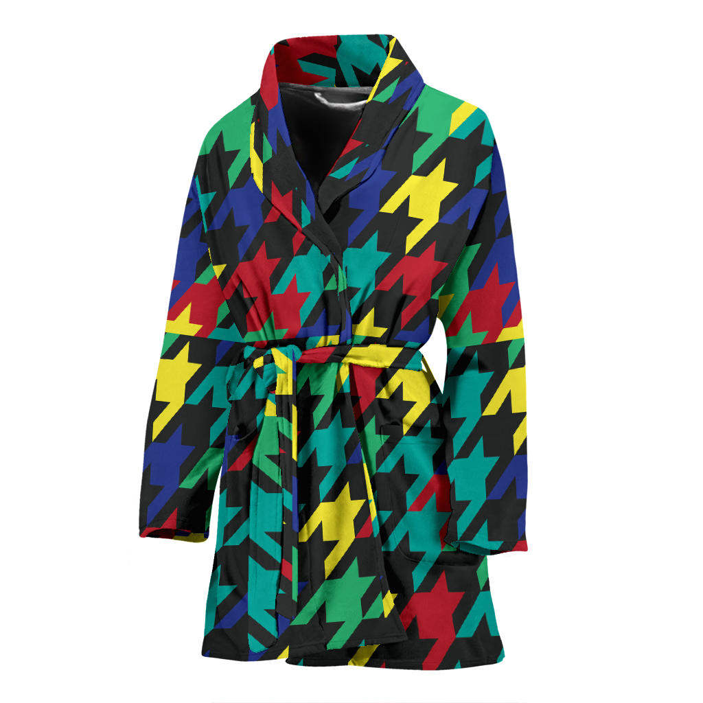 Houndstooth Colorful Pattern Print Design 02 Women Bathrobe
