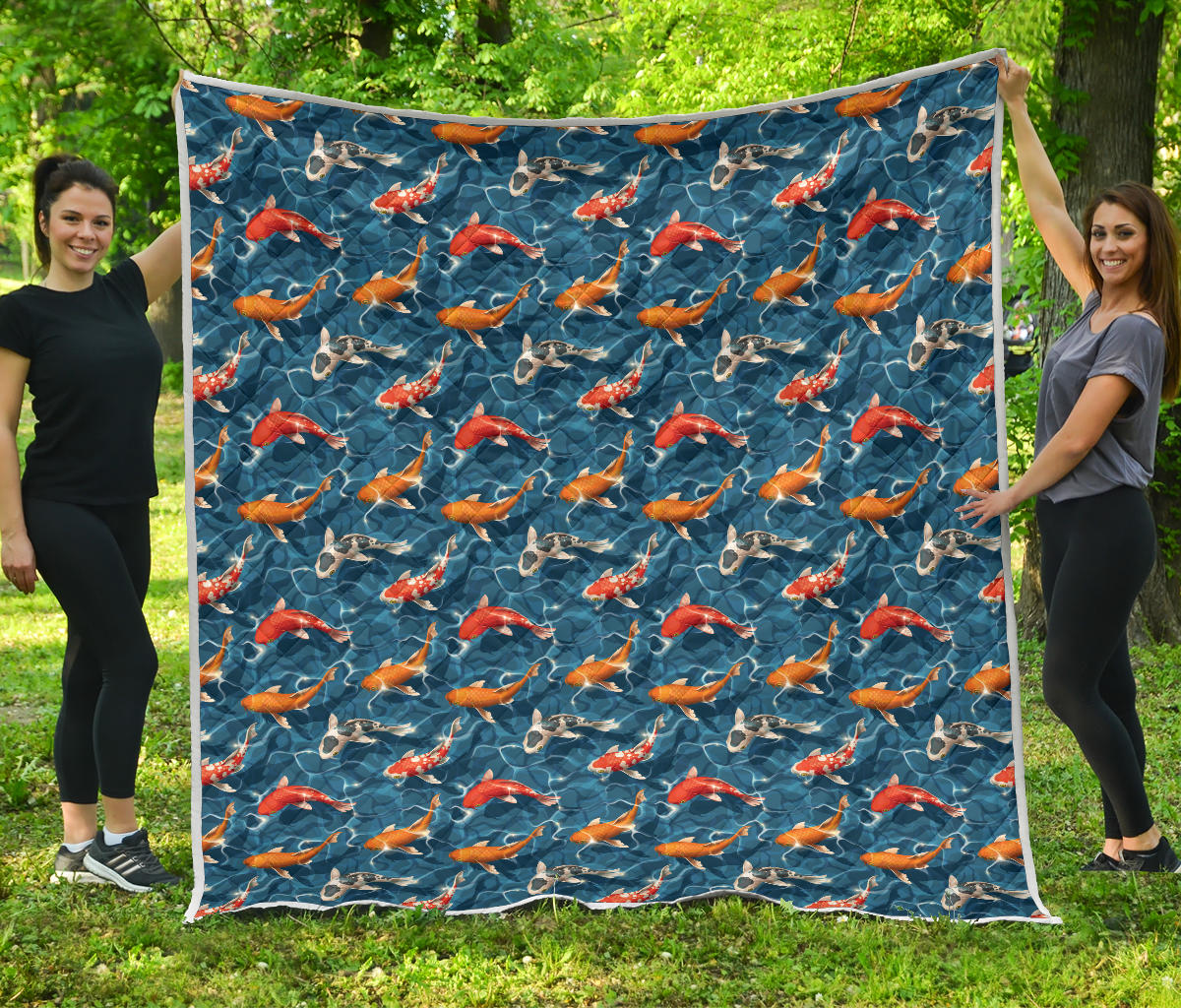 Koi Carp Water Design Themed Print Quilt Bedspread