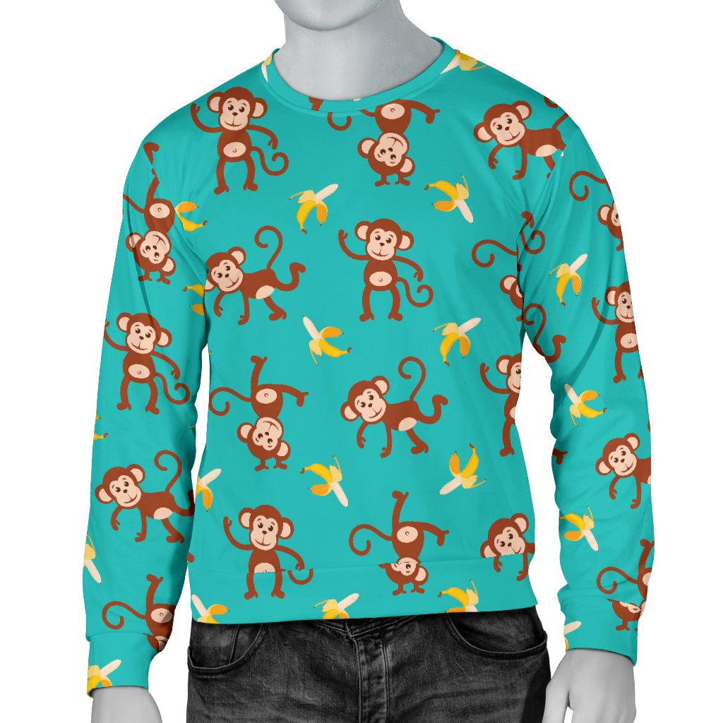 Monkey Banana Design Themed Print Men Long Sleeve Sweatshirt