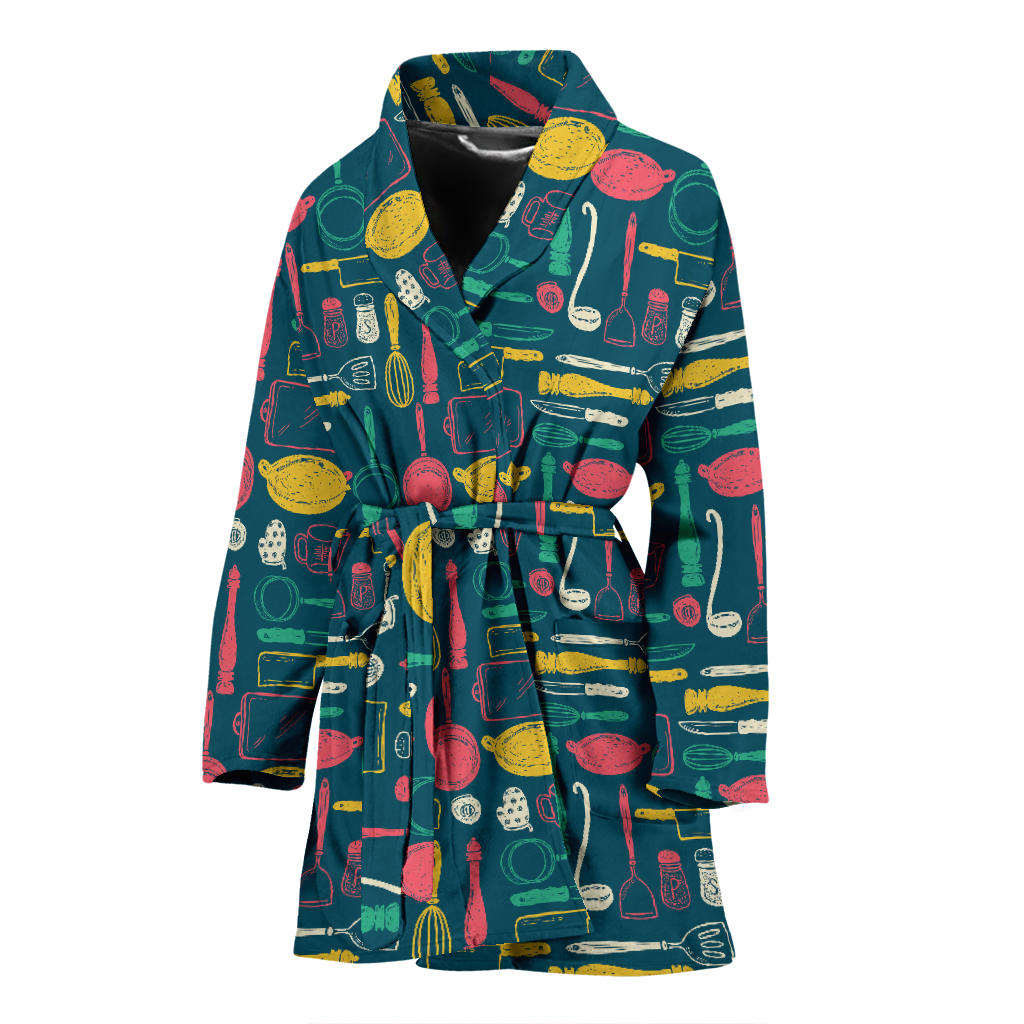 Cooking Kitchen Tools Pattern Print Design 01 Women Bathrobe