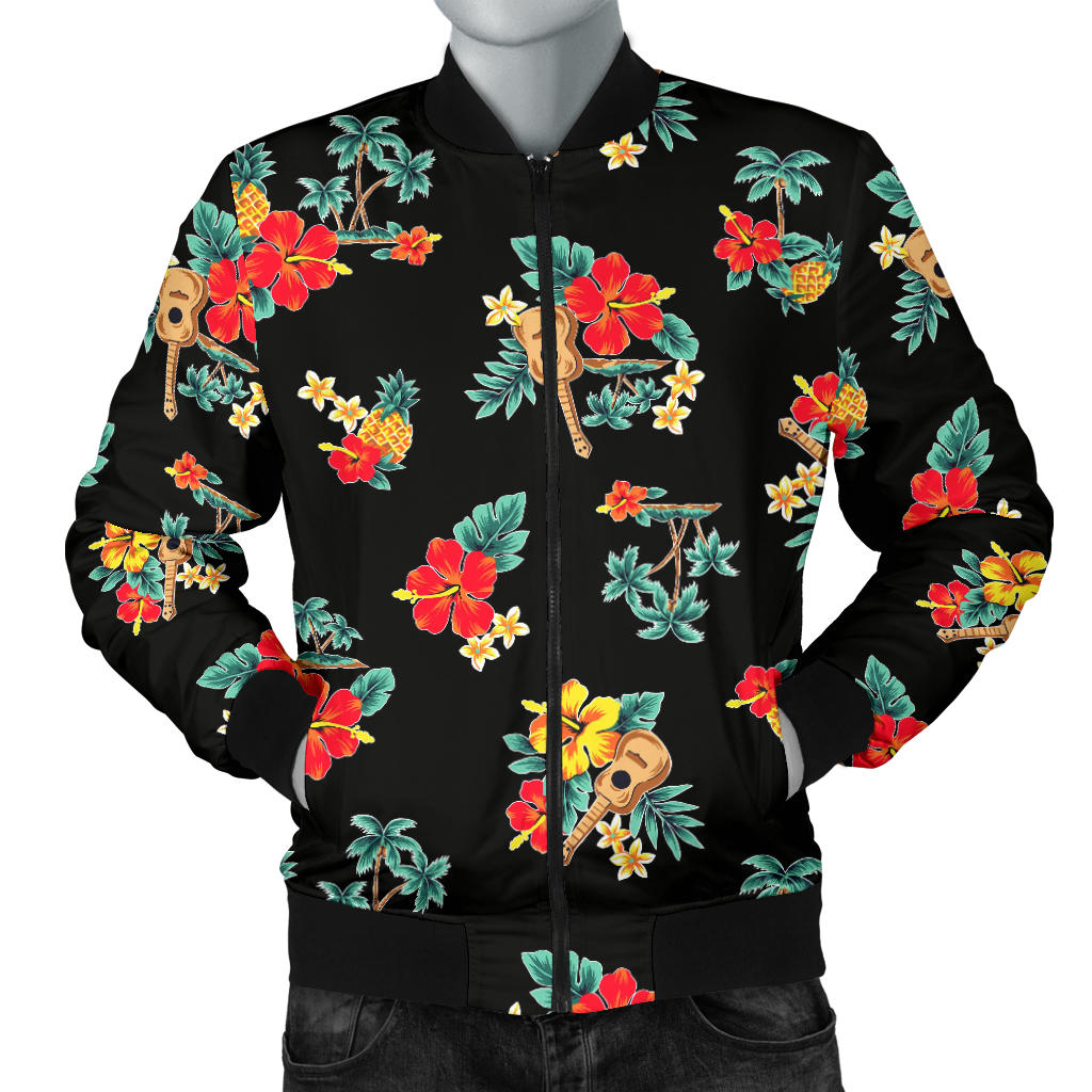 Hawaiian Flower Themed Print Men Bomber Jacket