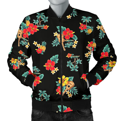 Hawaiian Flower Themed Print Men Bomber Jacket