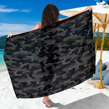 Camo Black Pattern Print Design 02 Sarong Pareo Wrap