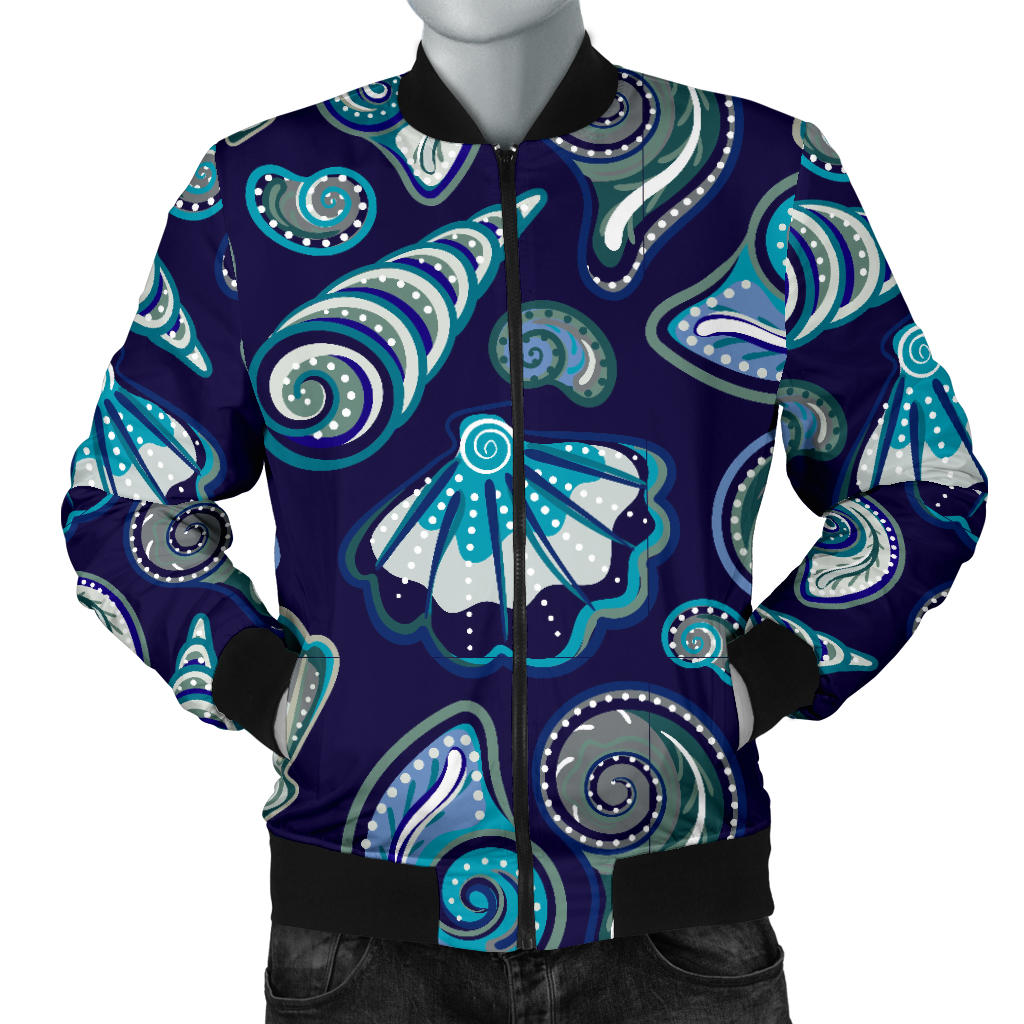 Beach Seashell Blue Print Men Bomber Jacket