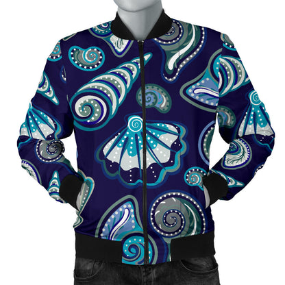 Beach Seashell Blue Print Men Bomber Jacket